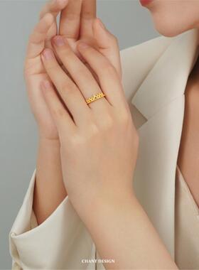 轻奢复古公主皇冠镀18K金戒指