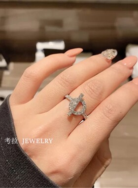 法国Η系满钻小Q戒指女纯银925猪鼻子钻石指环小众设计时尚礼物潮