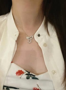 纯银HW三叶草镶钻锁骨项链