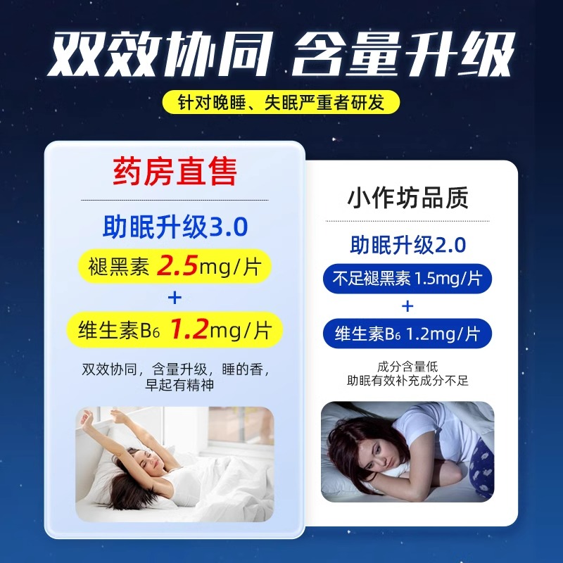 褪黑素安瓶助眠学生改善深度睡眠睡眠片正品b6退褪黑色素片100片 - 图1