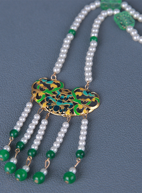 马面裙配饰儿童汉服配饰手工璎珞绿色古风饰品女童金锁项圈襦裙