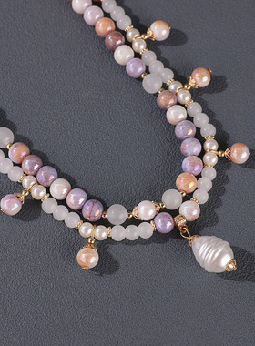 新中式双条紫色款汉服裙子仿珍珠