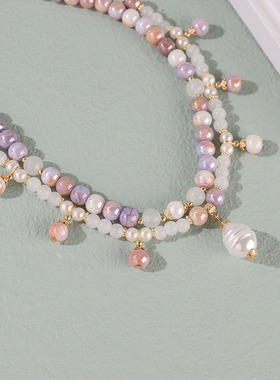 渐变紫夏季小香风软璎珞仿珍珠
