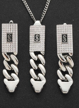 新款不锈钢S扣项链耳环套装