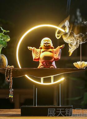 正品招弥勒佛摆陶瓷玄笑佛创意带灯件光新中式禅意财客厅关办公室