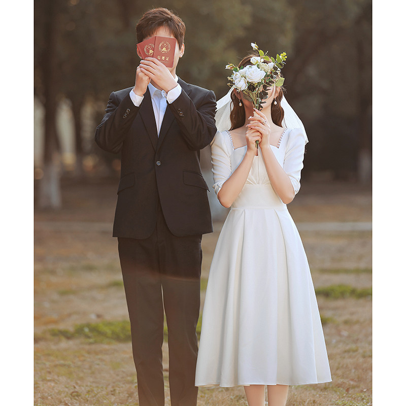 白色小平时可穿领证登记小白轻婚纱 菲麦司礼服/晚装