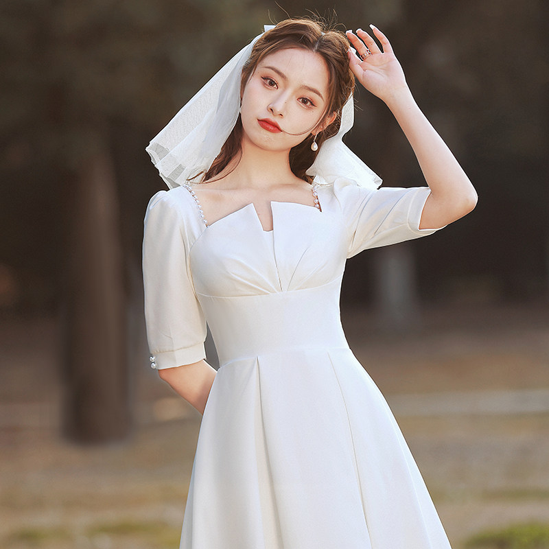 白色小平时可穿领证登记小白轻婚纱 菲麦司礼服/晚装