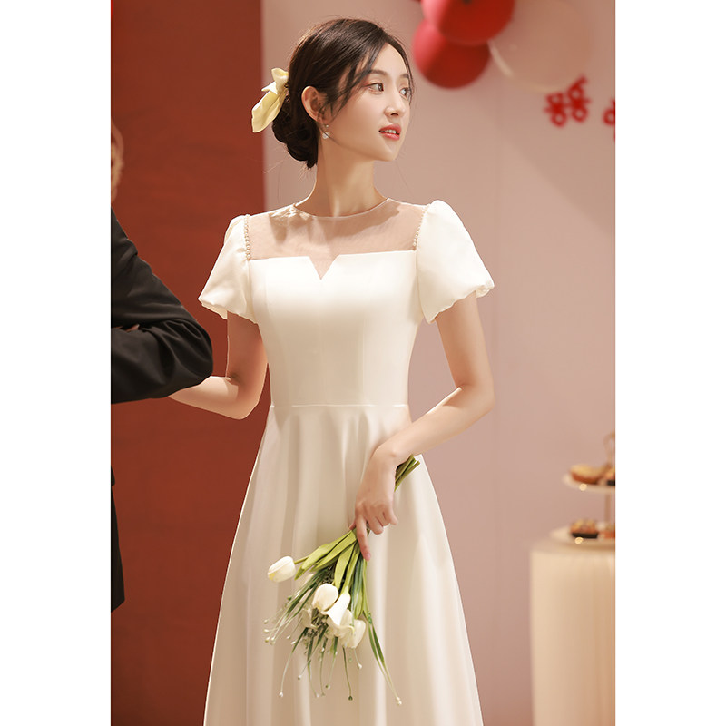 白色小平时可穿夏季订婚生日晚礼服 菲麦司礼服/晚装