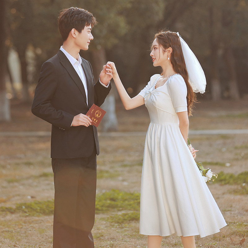 白色小礼服法式轻婚纱约会夏连衣裙 菲麦司礼服/晚装