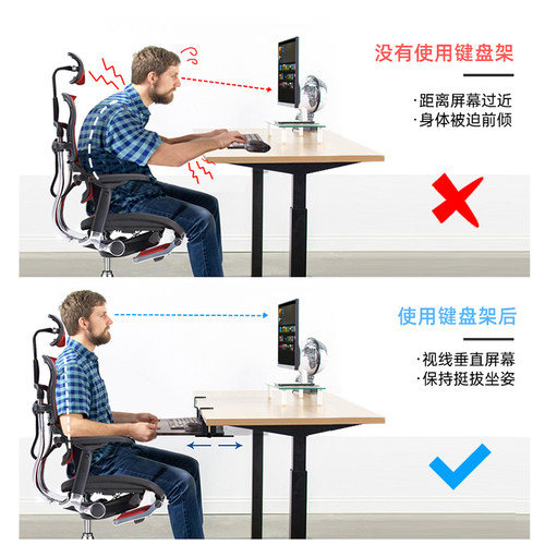 键盘托架免打孔键盘架滑轨电脑桌下抽屉加装托盘桌面伸缩鼠标支架 - 图3