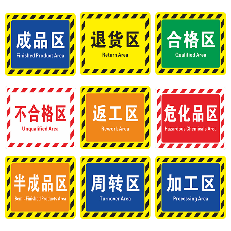 工厂车间仓库区域标识指示牌分区分类标牌成品区不合格区包装区检验区退货区警示地面划分地贴提示牌定制防水 - 图3