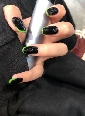 黑绿撞色涂鸦欧美辣妹美甲贴片
