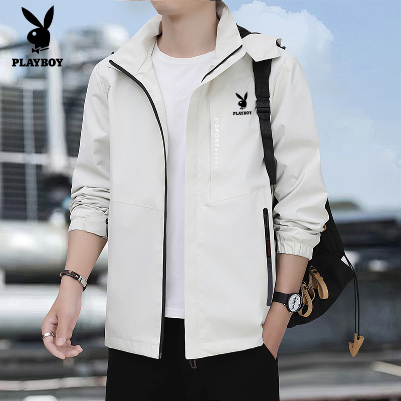 花花公子冲锋衣男春秋季新款防风防水户外休闲运动外套男夹克大码 - 图0
