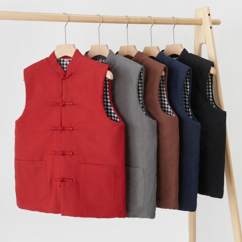 唐装男夹棉坎肩冬季加厚棉子马甲中国风盘扣加棉背心休闲宽松棉衣,淘宝优惠券,粉丝福利购,淘宝优惠卷