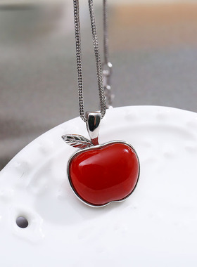 纯银红玛瑙平安果项链