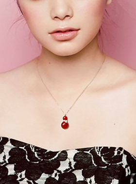 顺丰包邮925银红色玛瑙福禄项链