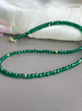 2026新年款祖母绿色尖晶石透明水晶锁骨链项链串珠刻面3mm毛衣链
