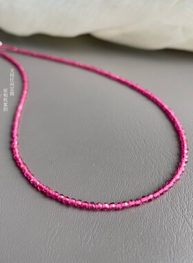 轻奢高级感红宝石色系锁骨链 女款极细2m刻面超闪项链串珠百搭夏