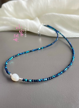 简约风极细2m蓝色克莱因石锁骨链轻奢小众叠颈链天然淡水珍珠项链
