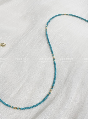 原创惊喜仿绿松石高瓷蓝色锁骨链 极细2m小米珠女款细项链女创意