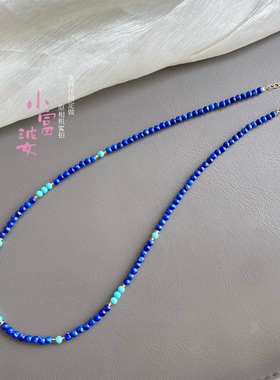青金石项链女阿富汗青金石蓝色水晶玉石散珠绿松石锁骨链吊坠颈链