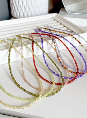 高级感小方糖项链彩色多巴胺夏季百搭穿戴女款锁骨链显白爆闪纯银