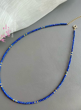 原创天然青金石3A2毫米刻面珠项链简约基础款切角闪耀多面锁骨链
