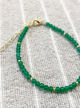 中式简约小米珠手链 3mm新款绿水晶祖母绿色玉髓玛瑙圆珠项链套装