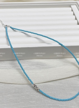 原矿绿松石蓝松色搭配款项链 吊坠绳两用款 搭配碎银纯银女款饰品