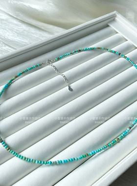 原创高瓷高蓝铁线算散珠刻面绿松石菱镁矿锁骨链 轻奢风格女项链
