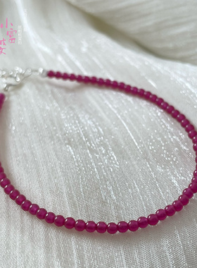 2m极细红宝石老烧红刚玉小米珠手链高级感女款红色银手串可调节