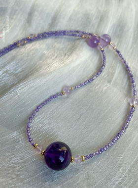 九紫离火新国潮净体乌拉圭紫水晶锆石锁骨链小众复古浪漫优雅长链