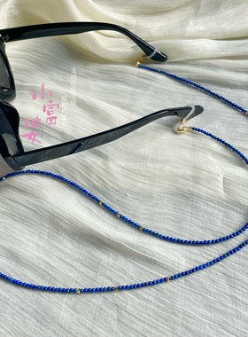 中式复古天然青金石小米珠眼镜链女款项链毛衣链带皮筋高级轻奢感