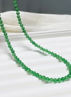 绿色玉髓翡翠色系串珠项链s925纯银龙虾扣新中式锁骨链女小米珠链