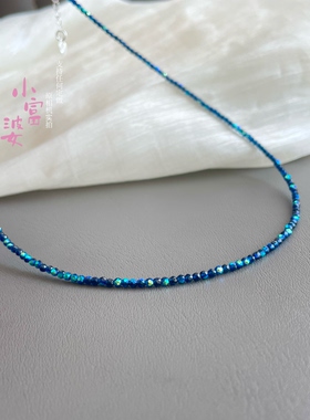 极细原创梦幻蓝色原创克莱因蓝色尖晶石刻面彩色锁骨项链女士项链