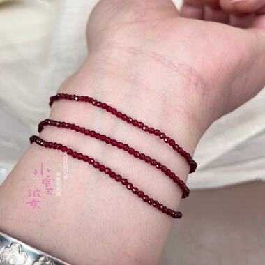 超细手链 新年安克拉本命红色尖晶石奥地利深红水晶手链弹力手串