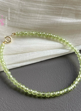 天然橄榄石手链刻面小方糖手串女款小方块淡绿色高级气质百搭礼物