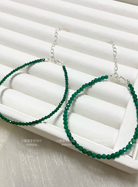 小众设计绿水晶闪耀切面尖晶极细串珠戒指脚链项链纤细小手链女