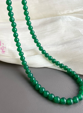 帝王绿玻璃种翡翠色冰感玛瑙项链绿色圆珠锁骨链妈妈链新中式国风