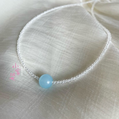 新中式海宝蓝蓝色白水晶尖晶石人造水晶项链女夏季简约串珠闺蜜礼