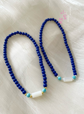 无白无金925银蓝矿石手链女民族风极简百搭ins小众设计手串仿青金