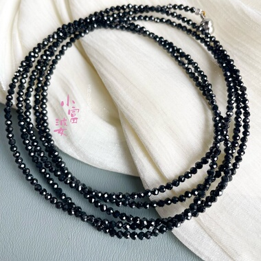 IVE女团张元英长链同款新天然黑色尖晶石舞台叠戴白色多圈项链女