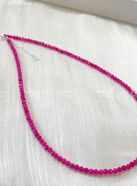 爆款新烧红宝石色刻面锁骨项链女款彩宝项链简约清新饰品火龙果色