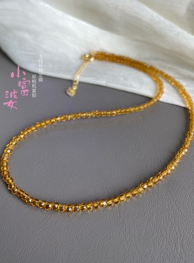 夏季百搭锁骨链巴西暴力黄超闪养晶人造橙黄水晶刻面女高级感项链