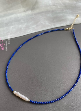 天然淡水珍珠项链银条强光小圆柱螺丝珠细款复古包金颈链女夏锁骨