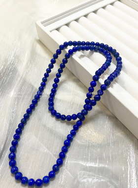 定制天然青金石微白洒金蓝色串珠项链圆珠小众设计长款轻奢毛衣链