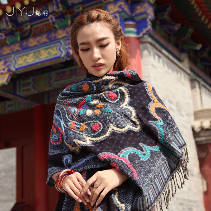 纪羽 秋冬印度手工刺绣水煮羊毛披肩围巾女长款民族风保暖,淘宝优惠券,粉丝福利购,淘宝优惠卷