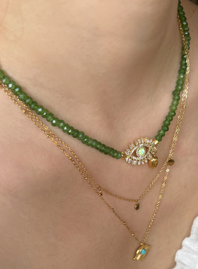 恶魔之眼绿色串珠项链东陵玉