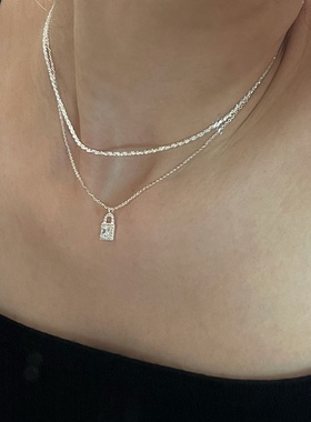 一眼爱轻奢质感镶钻气质mini小锁通体925银不褪色个性项链锁骨链