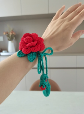 手工钩织玫瑰花手腕花挂件可爱学生书包挂饰车载饰品闺蜜创意礼物